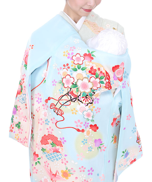 水色のお宮参りの祝い着 女の子 きものレンタリエ